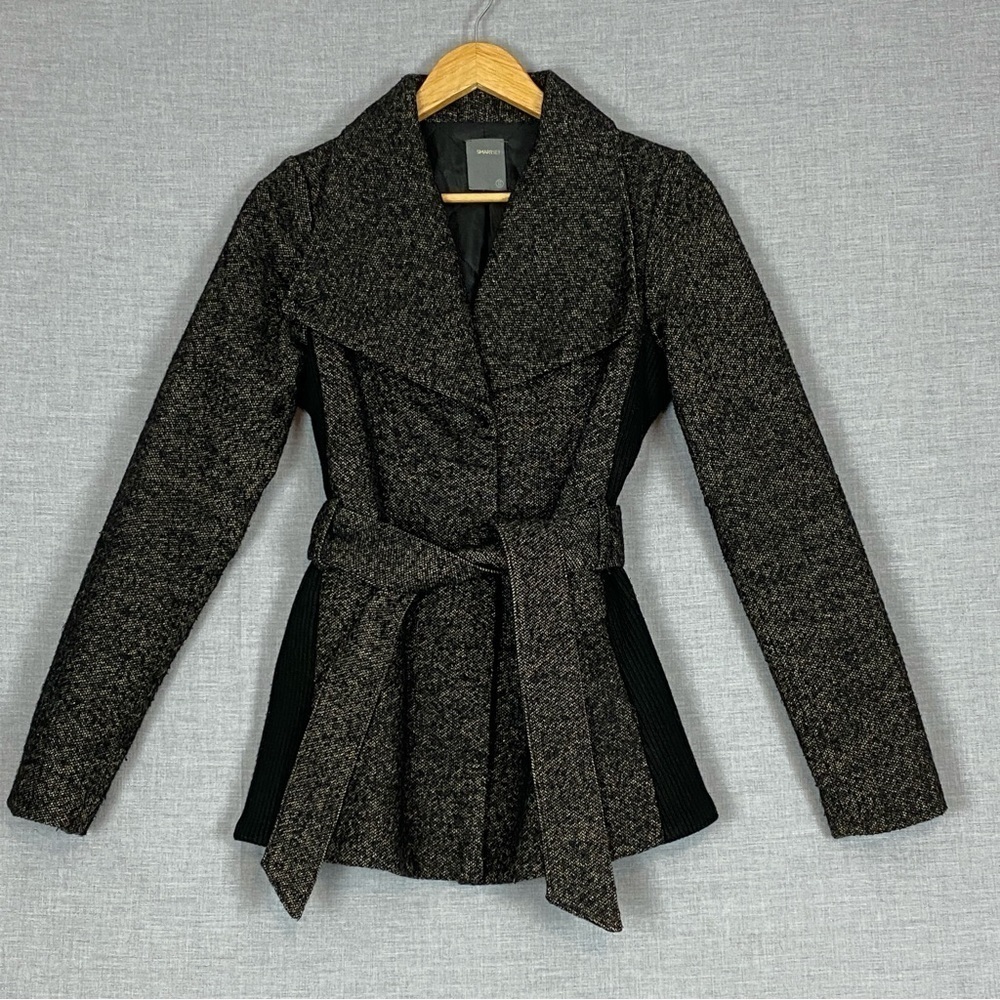 Smart Set Belted Jacket Coat Sz XS Wide Lapels Snap Close Cropped Trench Style